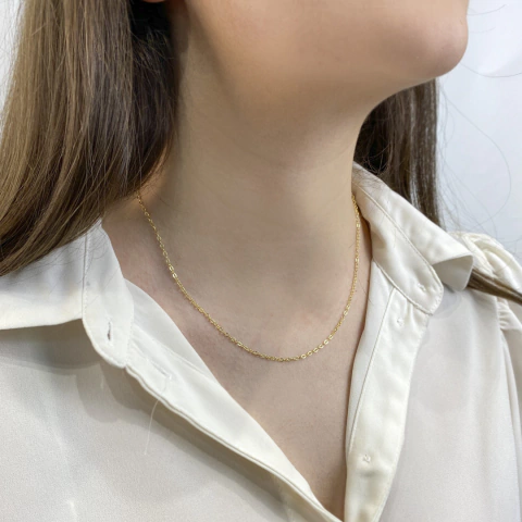 Colar Curto Mini Elos Banho Ouro