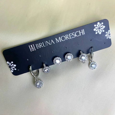 Mix Dupla Argolinhas + Ponto de Luz Cravejado Banho Ródio