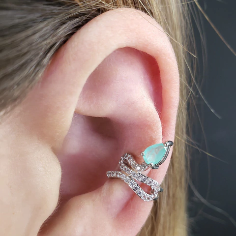 Piercing Pressão Snake Zirc Turmalina Fusion Banho Ródio Bco
