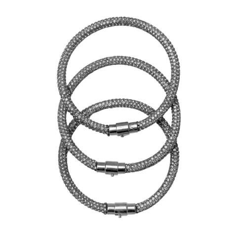 Mix 3 Pulseiras Strass Fecho Imã - Prata