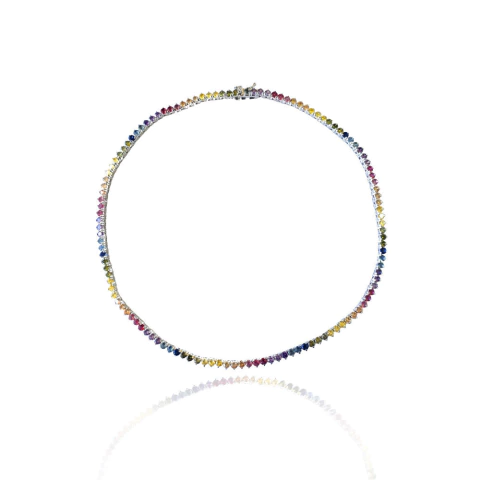 Colar Riviera 45 cm Zircônias Coloridas Rainbow Banho Ródio