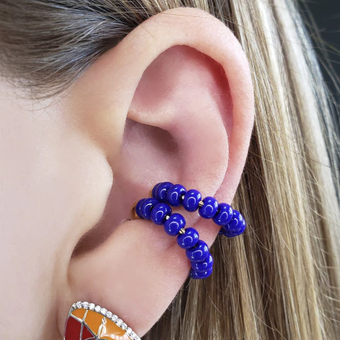 Piercing Miçangas Azul Marinho Banho Ouro - Unidade