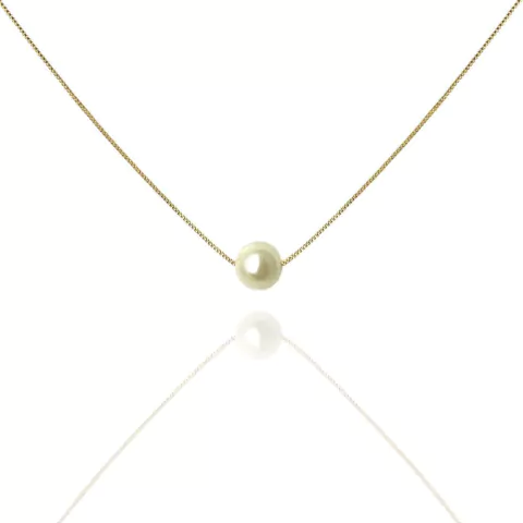 Colar Pérola Solitário 10mm Banho Ouro