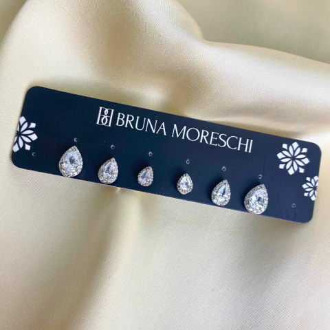 Mix Trio Gota Cravejada Banho Ródio