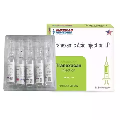 Tranexacan (Acido Tranexamico) 500 mg/5 ml Caja con 5 ampolletas