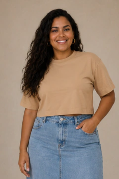 Camiseta cropped feminina 100% algodão premium (mais ajustado ao corpo) - nude
