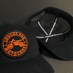 Boné Preto com Laranja Loucos Por Motocross - Loucos por Motocross