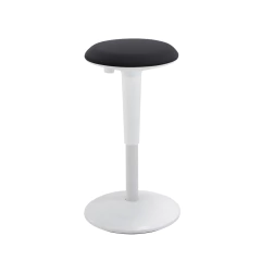 Banqueta ergonômica com assento preto e base branca redonda