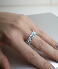 Anel Carre Turquesa e Cristal Prata - comprar online