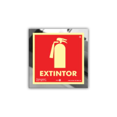 Placa em Aço INOX Espelhado - Extintor c/ Pictograma