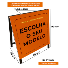 Cavalete de Madeira c/ Pintura Preta + Placa em PS 2mm (Só Frente)