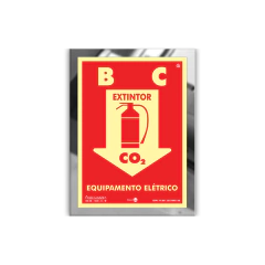 Placa em Aço Inox Espelhado Fotoluminescente - Extintor CO2