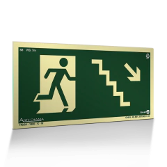 Placa Fotoluminescente S8 Escada de Emergência à Direita Baixo com Pictograma