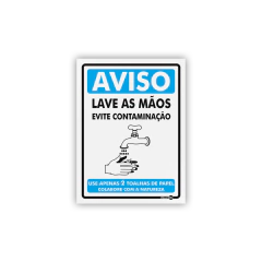 Placa - Aviso Lave as Mãos Evite Contaminação - comprar online