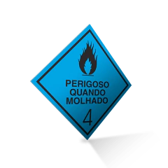 Placa Rótulo de Risco Classe 4 Perigosos Quando Molhado