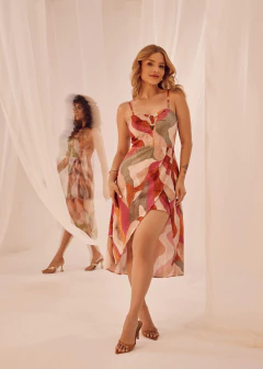 Vestido Mídi Estampado Leda Pink - Loja Santa Bela