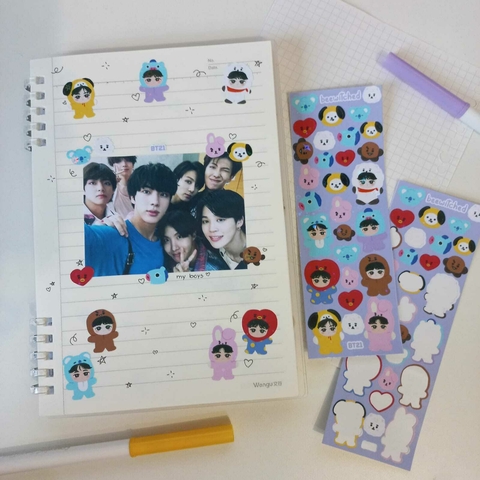 Cartela de adesivos BTS Bt21 pijaminha