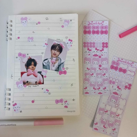 Cartela de adesivos Hello Kitty e My Melody