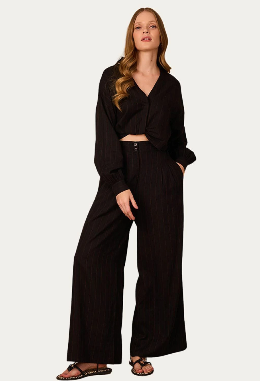 CALÇA CÓS ELASTICO LISTRAS DRESS TO