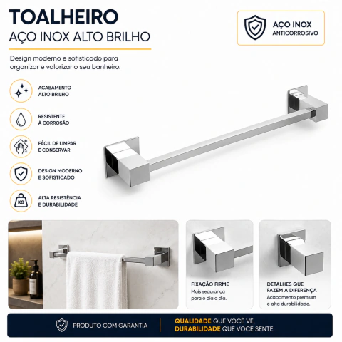 Porta Toalha De Banheiro 30cm Aço Inox 304 Alto Brilho [Q-T30]