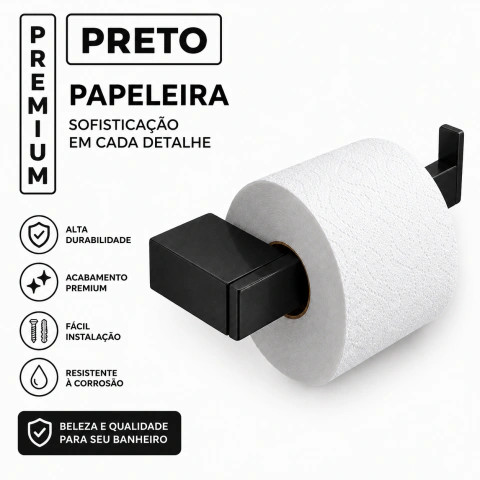 Porta Papel Higiênico Papeleira Preto Fosco Q-P1PF