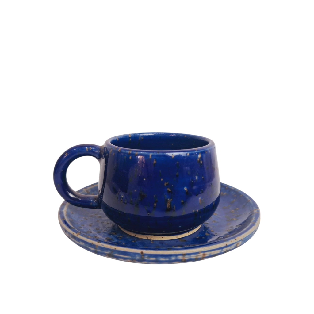 Xicara Azul Escuro com Pires