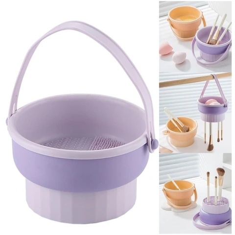 Limpiador Para Brocha Y Almohadilla De Maquillaje 3 En 1 Silicona Lava Escurre