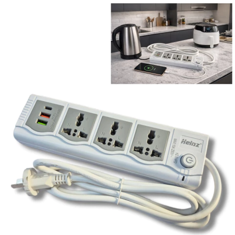 Extensión Alargue Zapatilla Universal Entradas Usb/tipoc/ 3 Tomas Blanco