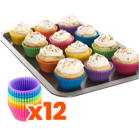 Moldes De Silicona Cupcake Muffins Magdalena Antiadherente X12 Colores Surtidos 4x7 Cm Repostería