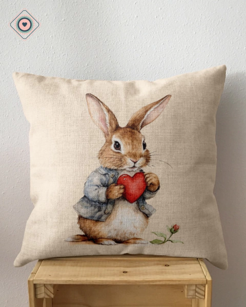 Funda de Cojín Estampada Conejo Corazón
