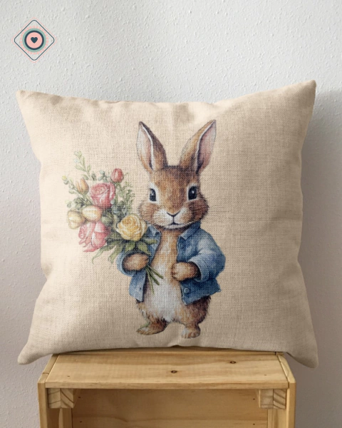 Funda de Cojín Estampada Conejo Flores