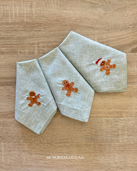 Servilleta de Tela 100% algodón verde agua bordada Ginger