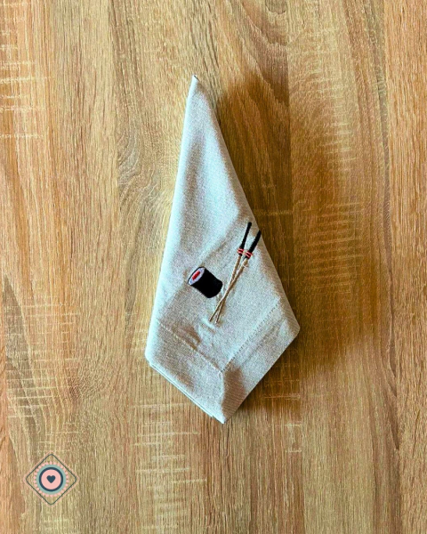 Servilleta de Tela en lino bordada Hosomaki - Japan Food