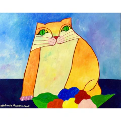 Aldemir Martins "Gato Amarelo com Flores" - comprar online