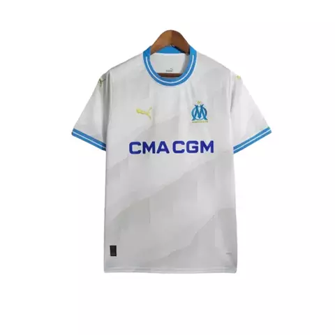 camisa olympic de marselha-i-home-23-24-torcedor-torcedora-Fan-masculino-puma-azul e branco-europa-frança-ligue 1-copa da frança-champions league