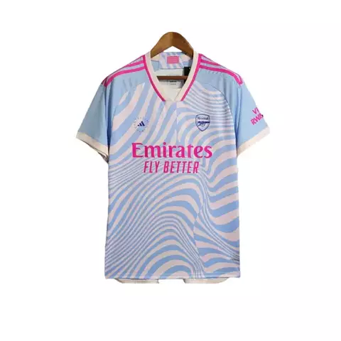 camisa-arsenal-iii-23-24-torcedor-torcedora-Fan-masculino-adidas-azul e rosa-europa-inglaterra-premier-league-copa da inglaterra-champions league