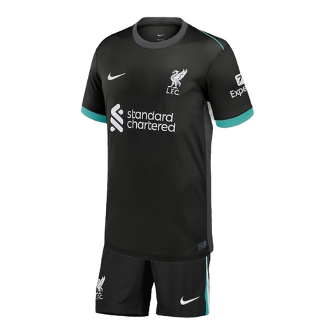 kit-infantil-liverpool-ii-24-25-nike-preto-com-detalhes-em-cinza-e-verde-infantil-europa-inglaterra-premier-league-copa da inglaterra-champions league