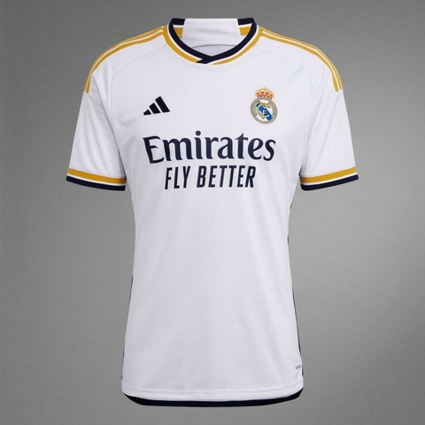 camisa-real madrid-i-home-23-24-torcedor-torcedora-Fan-masculino-adidas-branco e preto-europa-espanha-la liga-copa da espanha-champions league