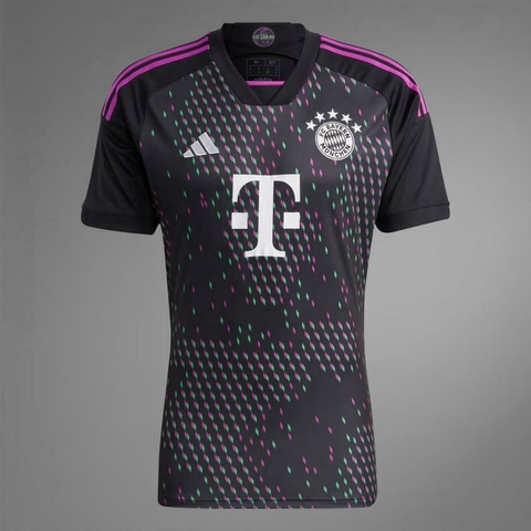 camisa-bayern-de-munique-ii-away-23-24-torcedor-Fan-masculino-adidas-preta e rosa-bayern-munique-europa-alemanha-bundesliga-copa-da-alemanha-champions-league
