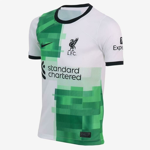 camisa-liverpool-ii-away-23-24-torcedor-torcedora-Fan-masculino-nike-verde e branca-europa-inglaterra-premier-league-copa da inglaterra-champions league