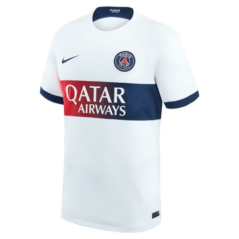 camisa-psg-ii-away-23-24-torcedor-torcedora-Fan-masculino-nike-branca e azul-europa-frança-ligue 1-copa da frança-champions league