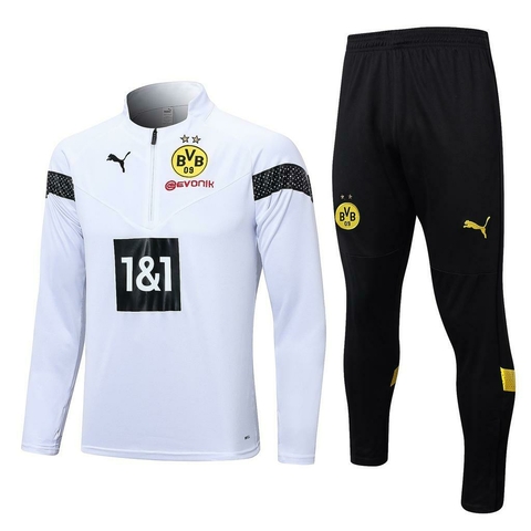 kit-treino-borussia-dortmund-ii-away-24-25-conjunto-kit-treino-masculino-puma-branco e preta-europa-alemanha-bundesliga-copa da alemanha-champions league