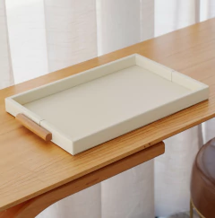 Bandeja Off White Naturalle com Alça de Bambu