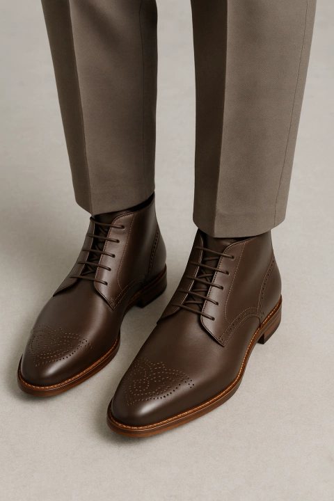 Bota de cuero - Marrón picada - comprar online