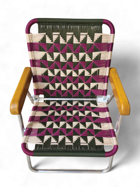 Bacutias Catavento Weave – 1-Position Beach Chair with Wooden Armrests Model: BC-M051-1 Colors: Moss, Magenta, and Sand - buy online