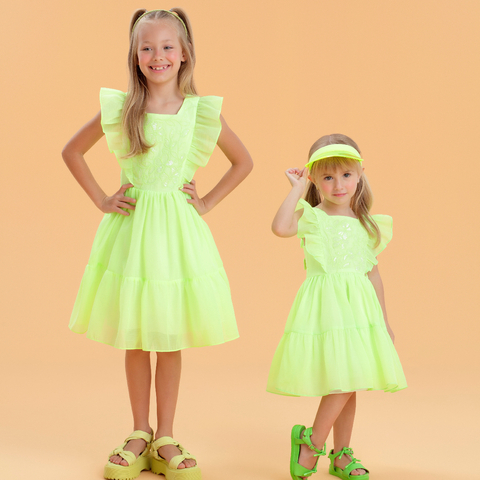 VESTIDO INFANTIL DE FESTA AMARELO NEON - PETIT CHERIE