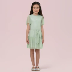 VESTIDO INFANTIL FEMININO DETALHES EM TULE VERDE - PETIT CHERIE - comprar online