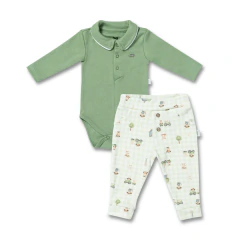 CONJUNTO POLO LONGO + CALÇA CULOTE BEBÊ MENINO FAZENDINHA - HUG BABY