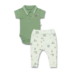 CONJUNTO POLO CURTO + CALÇA CULOTE BEBÊ MENINO FAZENDINHA - HUG BABY