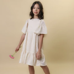 VESTIDO INFANTIL FEMININO BORDADO COM PAETÊ OFF-WHITE - LUMILU